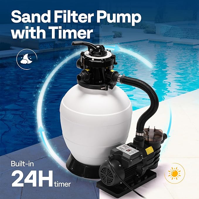 VIVOHOME Sand Filter Pump with 1/2 HP Motor, 2640 GPH w/Timer for in/Above Ground Pools up to 14,000 Gallons, 7-Way Valve with 55-Pound Sand Capacity