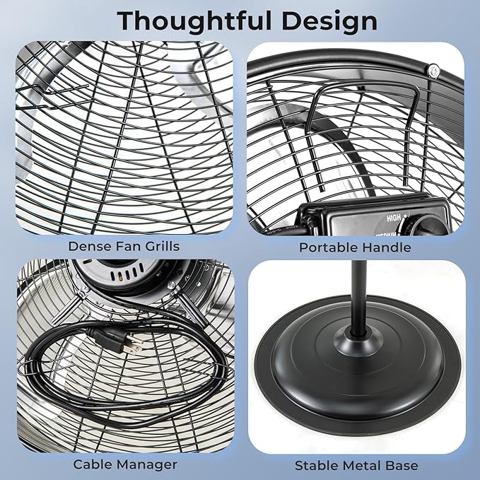 ARLIME 20" High Velocity Pedestal Fan, Industrial Oscillating Standing Fan w/3 Speeds, 360° Tilt & Adjustable Height, Heavy Duty Metal Floor Fan for Commercial, Garage, Workshop, Warehouse (20 Inch)