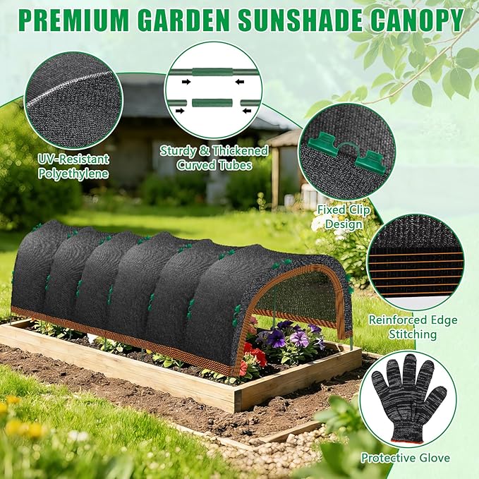 118"x79" Garden Shade Kit, 70% Garden Sun Shade Cloth with Hoops for Plants Heat Protection, Raised Garden Bed Shade Cover Plant Sun Shade for Outdoor Plants Vegetables