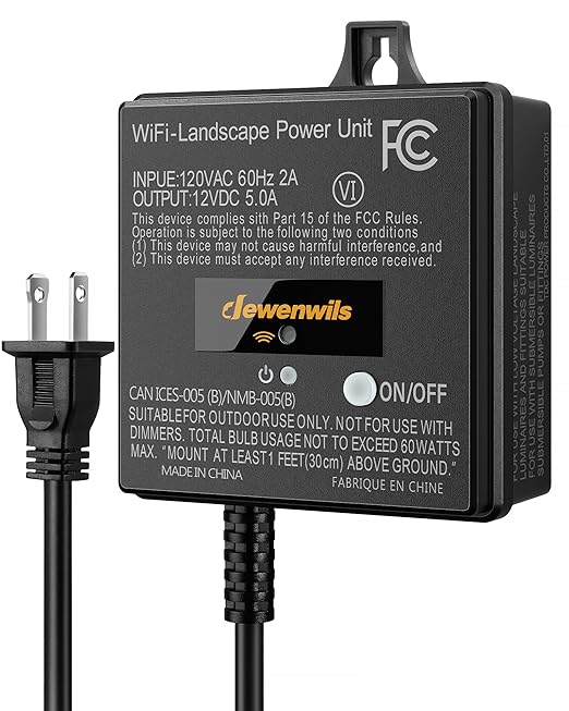 DEWENWILS 60W WiFi Low Voltage Transformer, 120V AC to 12V DC, Smart Outdoor Low Voltage Landscape Transformer with Timer, Work with Alexa & Google Home, Weatherproof for Landscape Lights