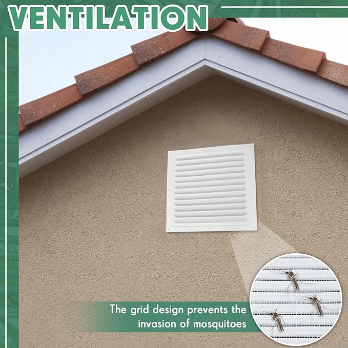 1 Pcs 10 x 10 Inch Aluminum Gable Vents Attic Vents Metal Gable Wall Shed Vent with Screw and Screen Mesh, Square Return Louver Grille for Ventilation Exterior Door House Attic Garage Ceiling