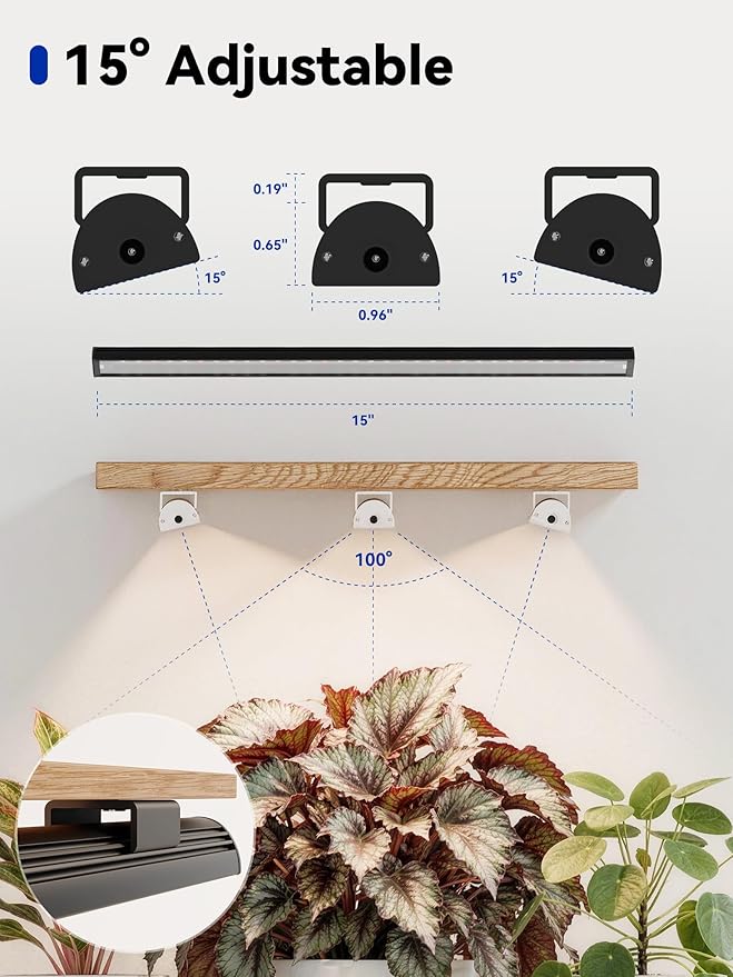 GLOWRIUM Smart Grow Lights for Indoor Plants with APP, 15" Full Spectrum Grow Light Strips, G6 Plant Light Strip with auto Timer, 3 Angle dimming Levels for Plant Shelf, 4-Pack (Black, 32W)