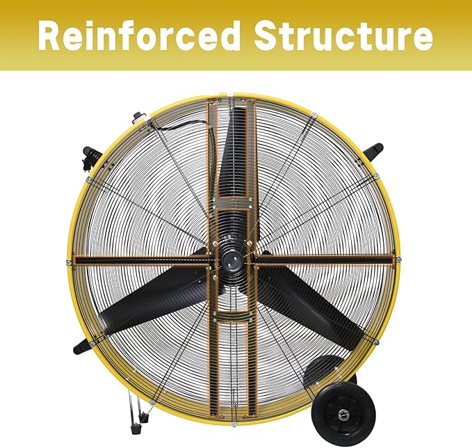 HiCFM 42" Industrial Drum Fan 28000 CFM with 8” Wheels High Velocity 2-Speed Heavy Duty Metal Floor Fan for Warehouses, Shops, Greenhouses, Barns, Gyms