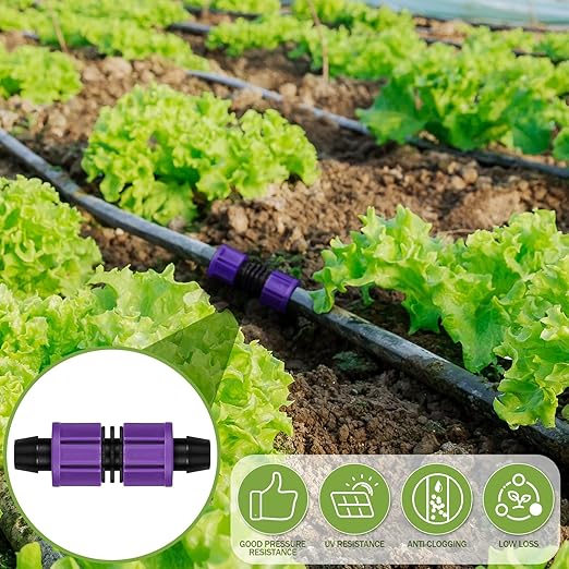 Tondiamo 50 Pcs Garden 5/8" Drip Irrigation Tape Tubing Fittings Kit Include Connector, Tee Coupling, Elbows, End Cap, On/Off Valve Barb for Most 16-17 mm Tubing Irrigation System(Purple)