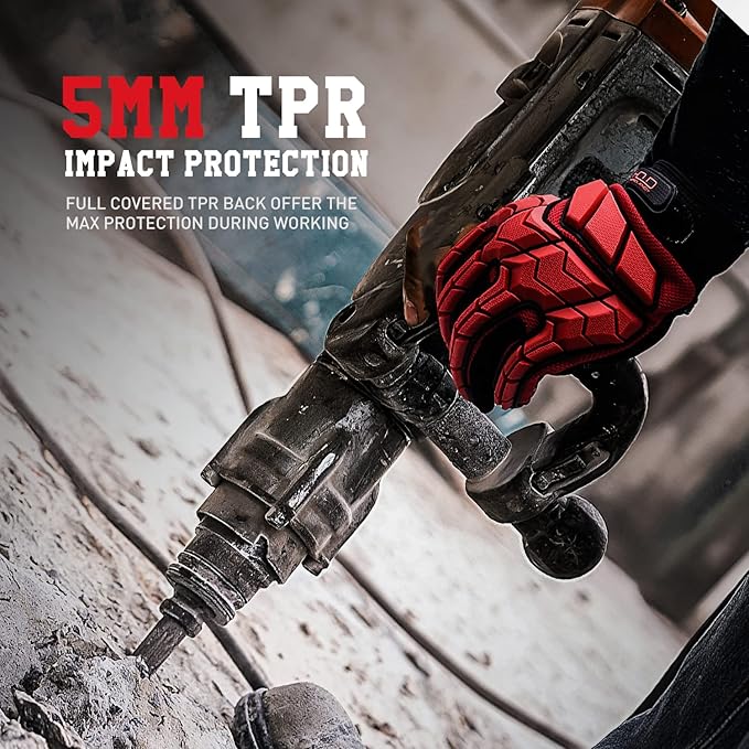 HANDLANDY HLDD Heavy Duty Work Gloves, TPR Protector Impact Gloves, Men Anti Vibration Mechanic Work Glove TouchScreen