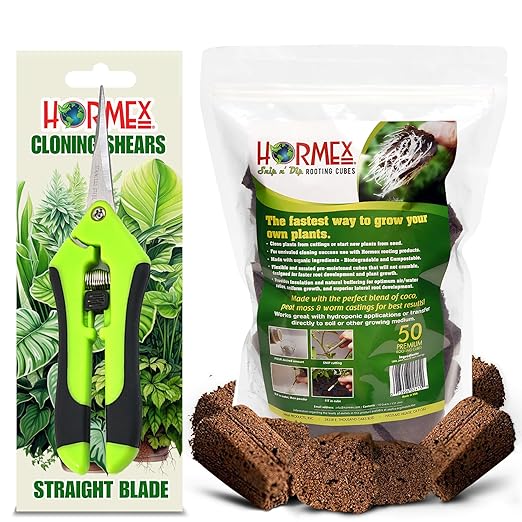 Hormex Rooting Cubes & Cloning Shears Combo - Root Starter Cubes for Houseplants, Herbs, Medicinal & Garden Plants | Precision Straight-Blade Shears, Ideal for Cuttings & Pruning (50 Grow Plugs)