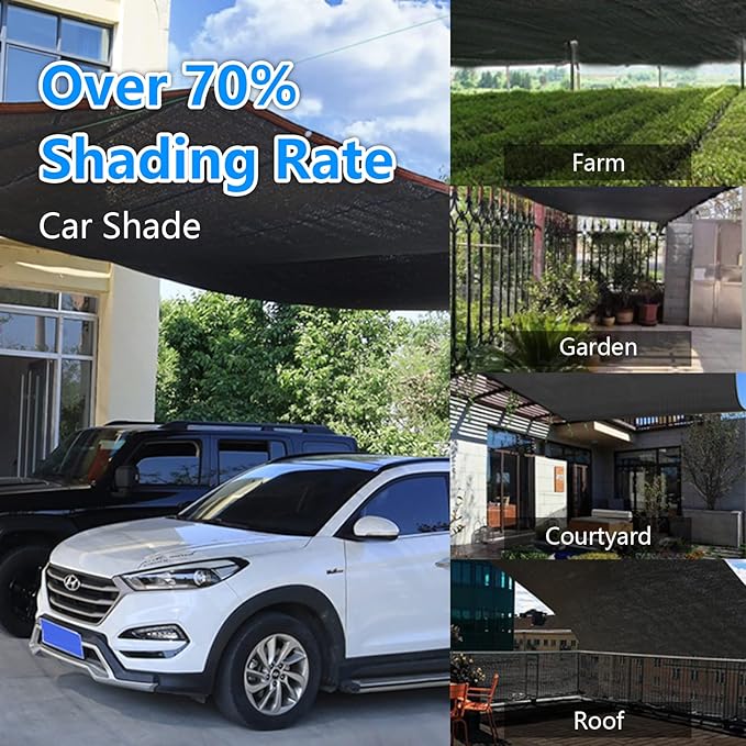70% Black Shade Cloth for Garden, 10x20FT Resistant Garden Sun Shade Net, Durable Mesh Shade Tarp with Reinforced Grommets for Greenhouse, Plant, Chicken Coop, Pergola,Canopy (10ft*20ft)
