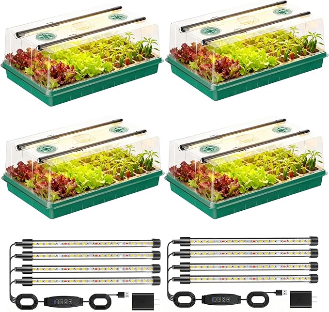Adawook Seed Starter Trays with Grow Lights, Color Change Grow Lights for Seed Starting Kit, 3 Timming Set, Indoor Plant Growing Kit for Gardeners, Germination Trays Kits, Gardening Gifts (240 Cells)