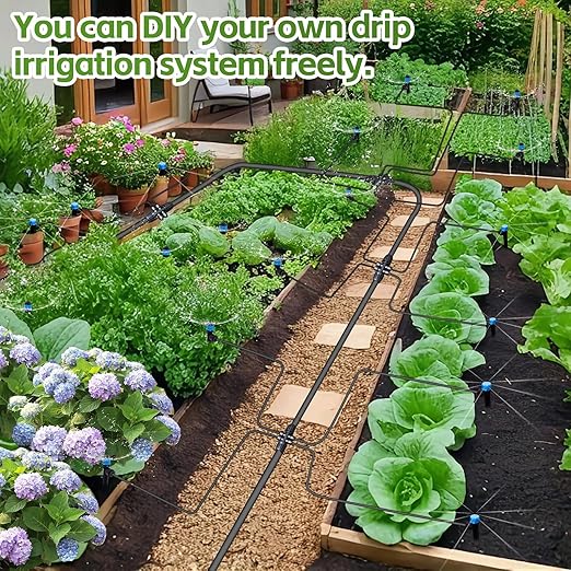 240FT Drip Irrigation System Kits, Quick Connect Automatic Garden Watering System for Raised Bed, Potted Plants, Lawn, Greenhouse with 1/2 inch Hose 1/4 inch Tubing and Accessories