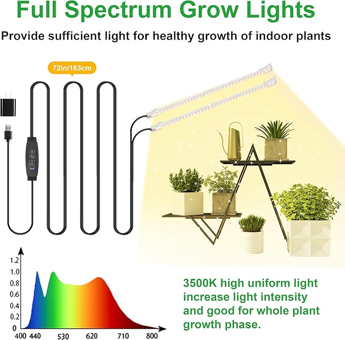 13 Inches LED Grow Light Strips, Grow Lights Match The Flower Stand for Indoor Plants Full Spectrum 3500K Plant Lamp with 3/9/12H Timer, 10 Dimmable Levels for Seedling Succulent, 2 Head 2 Pack