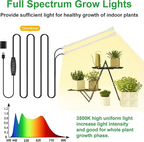 13 Inches LED Grow Light Strips, Grow Lights Match The Flower Stand for Indoor Plants Full Spectrum 3500K Plant Lamp with 3/9/12H Timer, 10 Dimmable Levels for Seedling Succulent, 2 Head 2 Pack