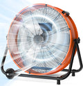 LifePlus 24 Inch Industrial Drum Fan High Velocity Floor Fan 3 Speed, Heavy Duty Metal Air Circulator with Adjustable Tilt & Large Wheel for Warehouse, Garage, Factory, Patio, Barn, Shop, Orange