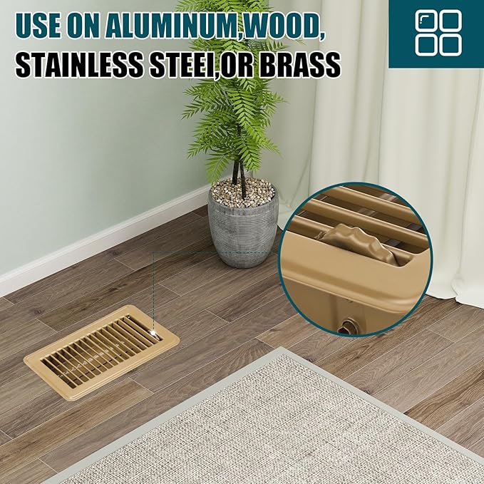 VOISEN Floor Register 4x8, 4 Pack Floor Vent Covers, Steel Adjustable Air Supply Grille Register Vent Cover Grill for Sidewall and Floor, Vent Covers for Home Floor,Brown