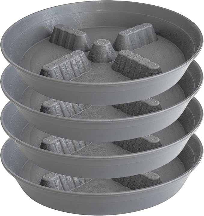 4 Pack Plant Saucer 10 inch, 8 12 14 17 inch, Plant Stand Plastic Plant Saucers for Indoors Outdoor, Heavy Duty Flower Plant Risers for Inside Pots, Pot Saucers for Plants, Grow Bags Saucers