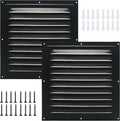 2pcs Attic Vent Soffit Vent Aluminum Wall Vent Metal Shed Vent Square Vent Louver Vent Grille with Built-in Insect Screen for Exterior Door House Attic Garage Ceiling (Black 12" x 12"-2 Pack)