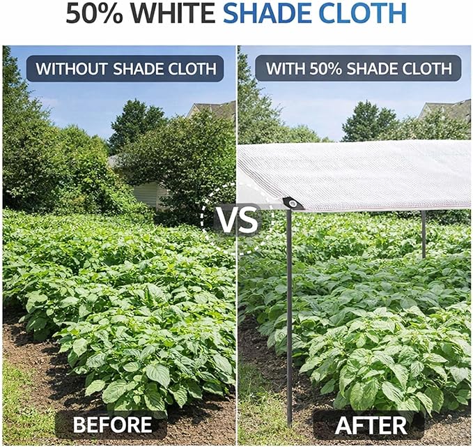 50% White Shade Cloth for Plant Sunblock, Heavy Duty Garden Netting Breathable Shade Mesh Tarp with Grommets Outdoor Privacy Fence Screen for Greenhouse Patio Yard Canopy(10x13ft)