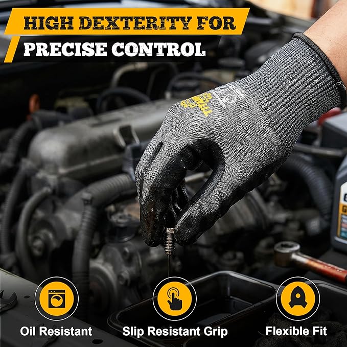 TitanFlex Cut Resistant Gloves ANSI A5, Work Gloves with Sandy Nitrile Grip,Black