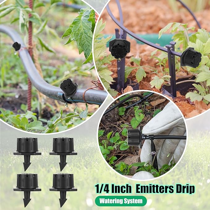 Yaocom Sprinkler Irrigation Drippers, 1/4 Inch Barbed Drip Emitter, 360 Degree Watering Adjustable Suitable Anti-Clogging Drippers for 4mm/7mm Garden Watering Tubing System(Black,400 Pcs)