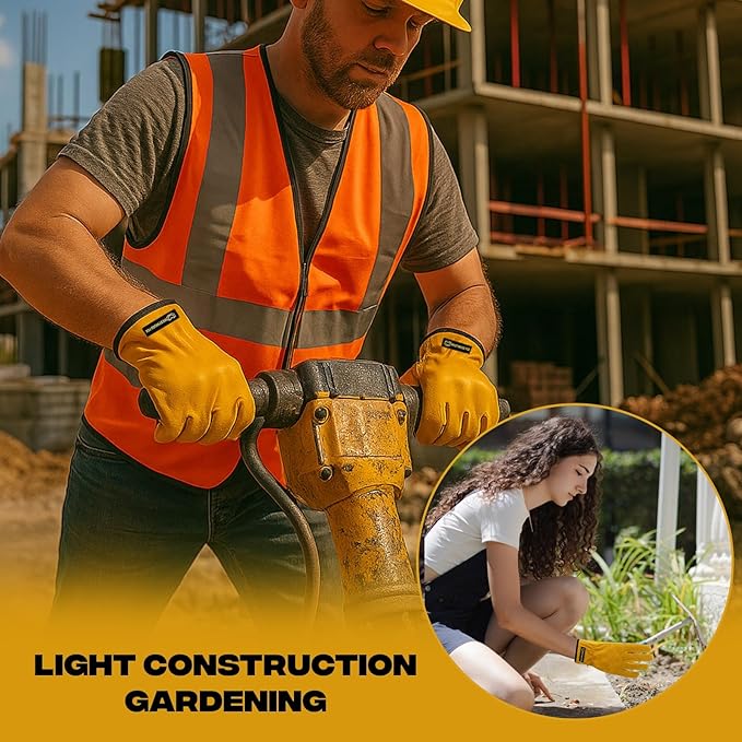 WESTWOOD FOX Work Gloves for Men Women Heavy Duty Leather Gardening Gloves Tough Working Mechanic, Utility Construction
