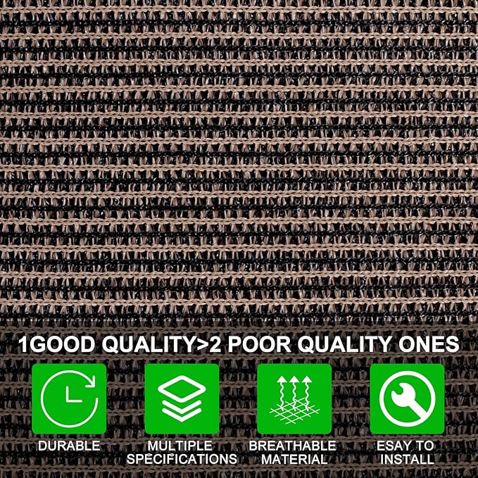 Shatex 90% Sun Shades for Patios 10x 10ft Shade Fabric Sun Shade Cloth Taped Edge with Grommets Sun-Block Mesh Shade for Pergola Cover Canopy Mocha, 12 Bungee Balls