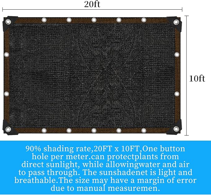 90% Shade Cloth for Garden 10x20FT Shade Cloth with Grommets,Shade Tarp for Plants,Shade Tarps for Outdoors,Patio Covers for Shade and Rain,Suitable for Shading Plants,Garage,Summer Garden Shade Net