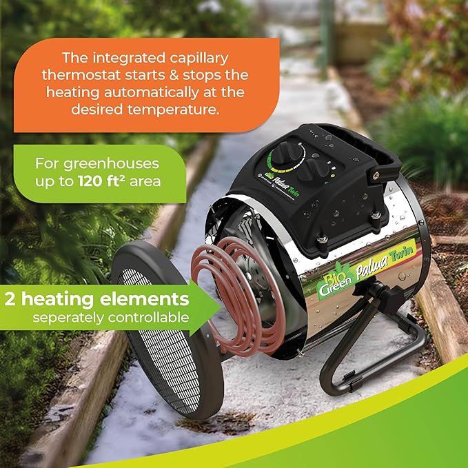 Bio Green PAL 2.0/US Palma BioGreen Basic Electric Fan Heater for Greenhouses, 2 Year Warrenty, 11 x 8 x 12.5" / 280 x 195 x 315 mm