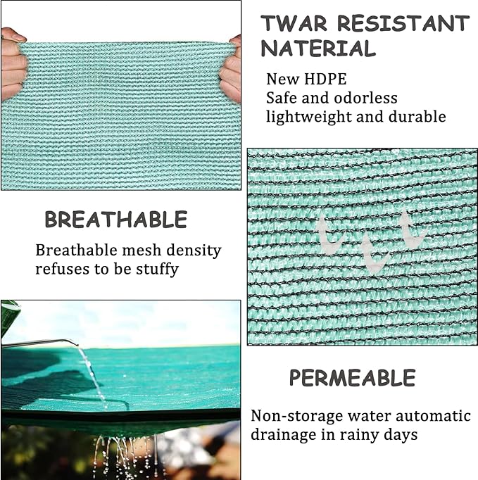 70% Green Shade Cloth with Grommets, 12 FT X 10 FT Premium Heavy Duty Shade Cover, UV Blocking Mesh Tarp for Garden, Patio Plants Cover, Barns Kennel, Tomatoes