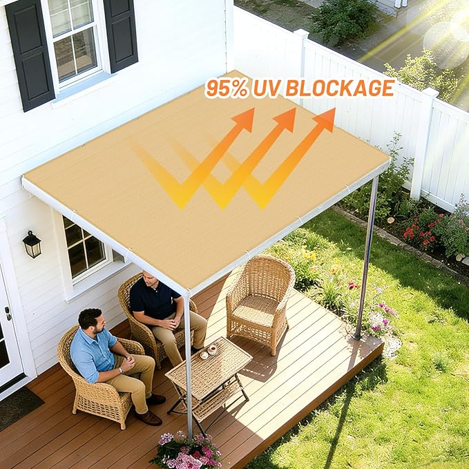 LOVE STORY Shade Cloth 3/6/8/10/12/20FT Sun Shade Cloth with Grommets Pergola Shade Cover 95% UV Protection for Patio Outdoor, 6x8 FT Sand