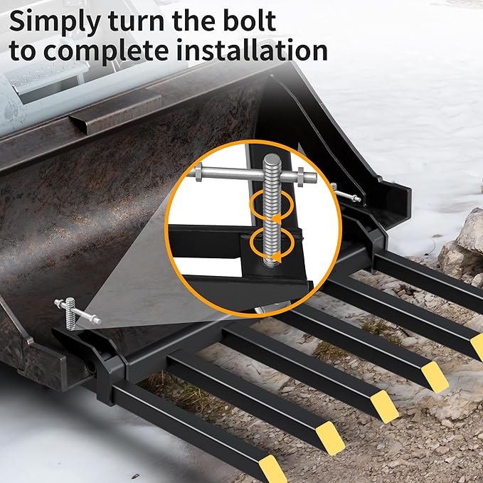 YINTATECH Clamp on Debris Forks to 60" Bucket, 4000 lbs Capacity Heavy Duty Clamp on Pallet Forks Bucket Forks Attachments Fit for Loader Bucket Skidsteer Tractor
