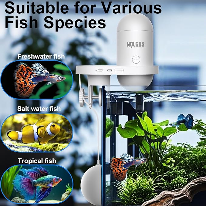 WiFi Automatic Fish Feeder with 2.5K Camera, Smart App-Controlled Timer, Precision Visual Fish Feeder Dispenser for Saltwater/Freshwater/Betta Tanks, 24/7 Time Monitoring for Vacation Feeding
