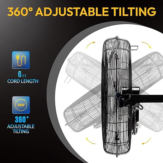 Tornado 20 Inch High Velocity Industrial Wall Fan, 4750 CFM, 3-Speed, 6-FT Power Cord, UL Safety Listed for Industrial, Commercial, and Residential Use, Black