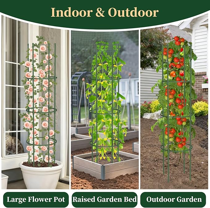 6 Pack Tomato Cages for Garden, 49" Tall Adjustable Heavy Duty Rust Resistant Tomato Trellis, with Upgraded Coupler for Raised Beds & Pots, Plant Stakes and Supports for Climbing Vegetables, Flowers