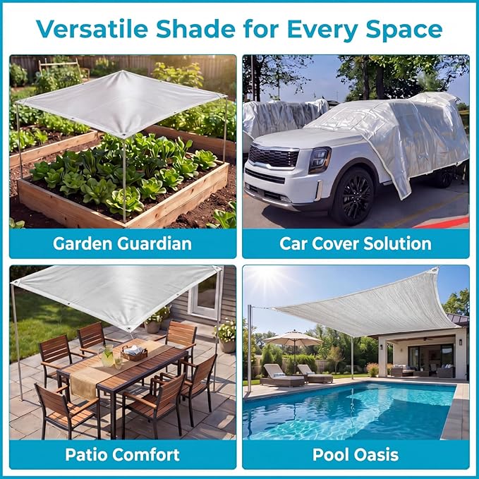 Mindsoft 1 Set Aluminum Shade Cloth 10 x 20 ft Reflective 99% Aluminum Cloth Silver Heat Reflective Tarp for Car Garden Outdoor Pergola Lawn Durable Sunblock Neting Shade Cover with Edge and Hole