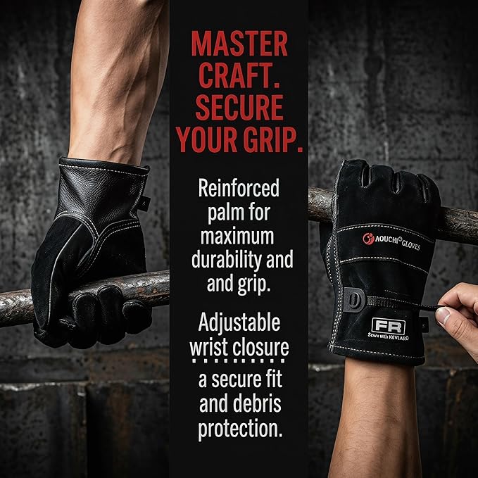 Leather Gardening Gloves for Men, Work Gloves for Welding, Mechanics, Construction, Thorn Proof (Black, X-Large)