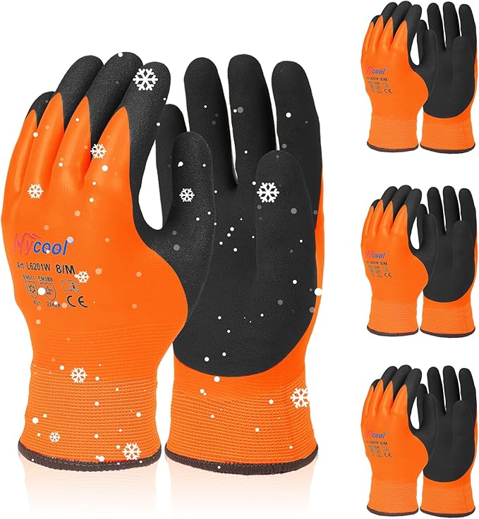 Waterproof Work Gloves for Men and Women, Hycool Thermal Insulated Freezer Rubber Coated Gloves,Super Grip L6201