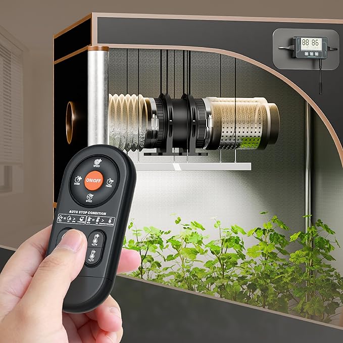 4 Inch Compact Inline Duct Fan with Humidity & Temperature Sensor, 6-Speed Controller Quiet Exhaust Fan with DC Motor Ventilation Fans for Grow Tents, Bathrooms, Duct Booster Systems, Boat