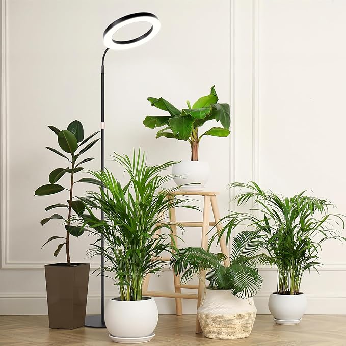 LBW 10.2in Grow Lights for Indoor Plants Full Spectrum with Stand, Floor Plant Growing Lamp for Large Plants, Auto ON/Off Timer 4/8/12H, 4 Dimmable Levels, 68in Adjustable Height