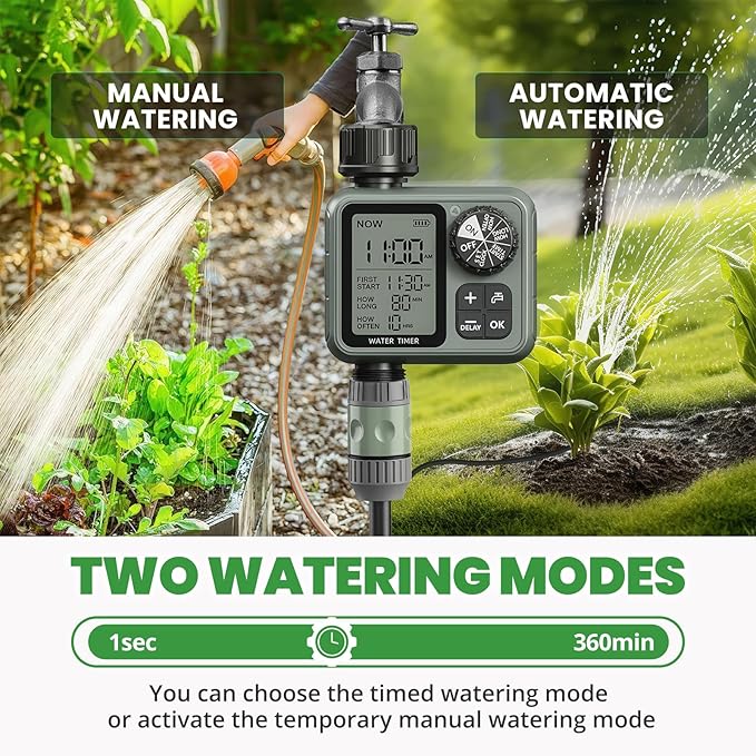Water Timer for Garden Hose Sprinkler Timer with Rain Delay/Manual/Automatic Mode Hose Timers for Watering Drip Irrigation System for Lawn Yard Garden, Daily and Holiday Outings
