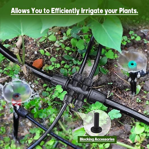 Kalolary 5PCS 1/2'' to 1/4'' Barbed Tee Quick Connectors, Push-to-Fit 6 Way Drip Irrigation Fittings with 4PCS Plugs Anti-Leak Drip Irrigation Part for 1/2" Irrigation Tubing Garden Watering System