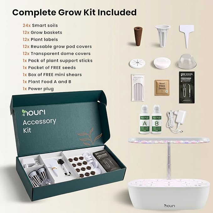 Nouri Hydroponics Growing System, 12 pod APP Smart Indoor Herb Garden Kit with LED Grow Lights, Hydroponic Herb Garden Indoor for Plant Lovers, Gardeners, Kitchen, Tomato Seeds Included