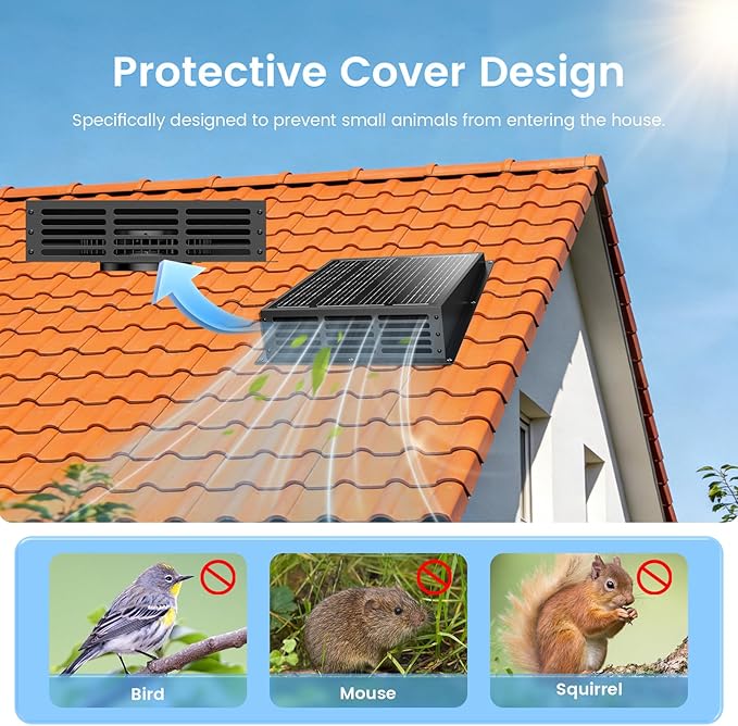 25W Solar Powered Fan, 2500RPM High CFM Roof Solar Exhaust Fan, IP67 Waterproof Solar Fan, Solar Powered Attic Fan, Solar Exhaust Fan for Home Attic, Shed, Greenhouse, Chicken Coop, Dog House
