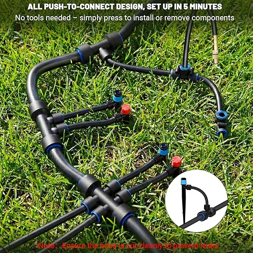 100FT Drip Irrigation Kit, Automatic Garden Watering System with Quick Connect PE Tubing, 2026 New Upgraded Water-Saving Design, 3 Adjustable Nozzles for Yard, Greenhouse, Lawn & Raised Bed Plants