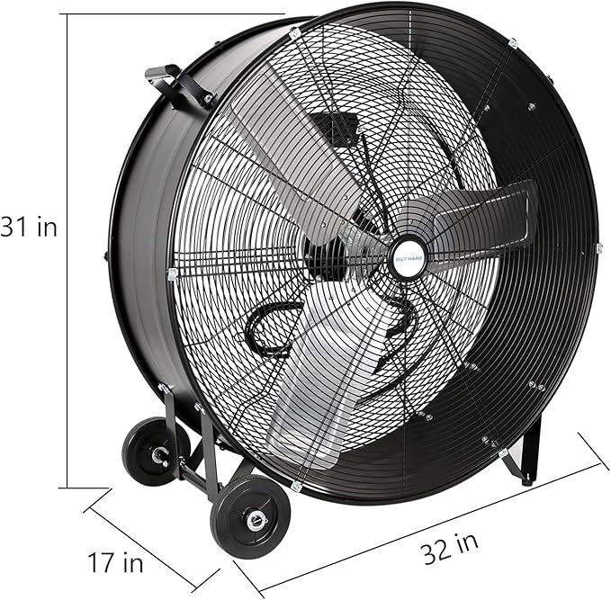 BILT HARD 30 inch High Velocity Drum Fan, 13000 CFM 2-Speed Heavy Duty Industrial Shop Fan for Garage, Warehouse, Workshop, Factory and Basement, UL Listed, Black