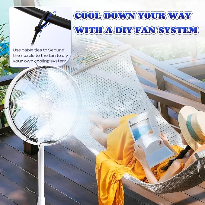 Moongiantgo Outdoor Misting Cooling System with Pump Kit-82ft Misting System pipe+24 Brass Mist Nozzles 0.02’’+Cluster Body+3/4’’ Adapter-Mister for Outside Patio Backyard Garden Greenhouse Trampoline