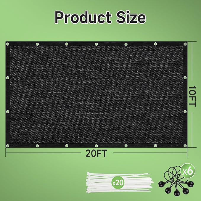 FOTMISHU 75%-80% Shade Cloth 10ftx20ft Heavy Duty Anti-Aging Sun Mesh UV Resistant Net, Sunblock Garden Shade Mesh Tarp for Plant Cover, Barn or Kennel, Flowers, Plants, Used for 3 Years or Even Long