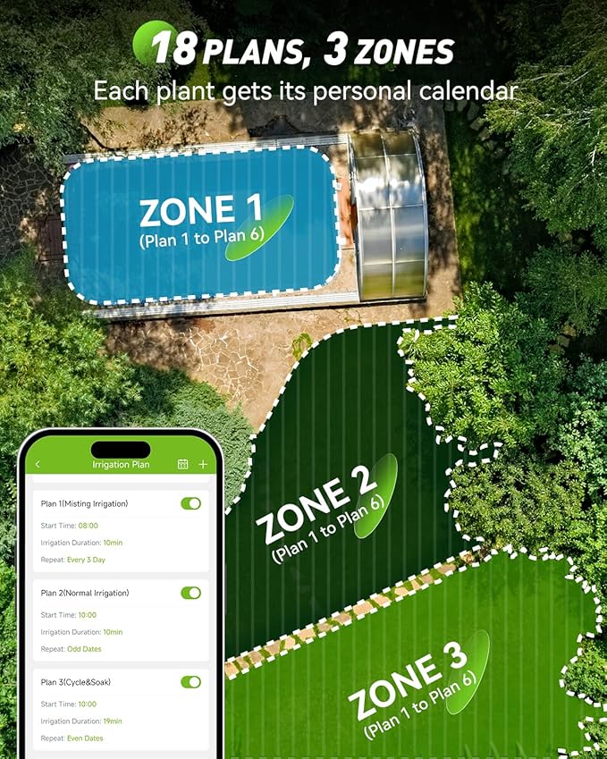 RAINPOINT 3-Zone WiFi Add-On Water Timer (Gateway Not Included), Brass Inlet/Outlet WiFi Hose Timer, Expands Smart Irrigation System, Works with RAINPOINT Home APP Series Gateway, Smart Watering