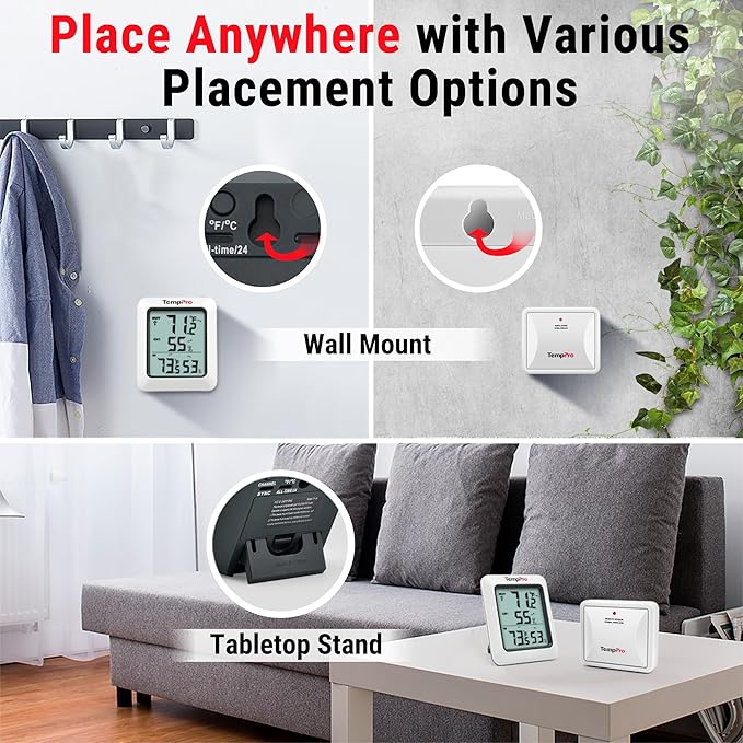 TempPro TP60-3 Digital Hygrometer Indoor Outdoor Thermometer Wireless Temperature and Humidity Gauge Monitor Room Thermometer with 500ft/150m Range Humidity Meter (Previously ThermoPro)