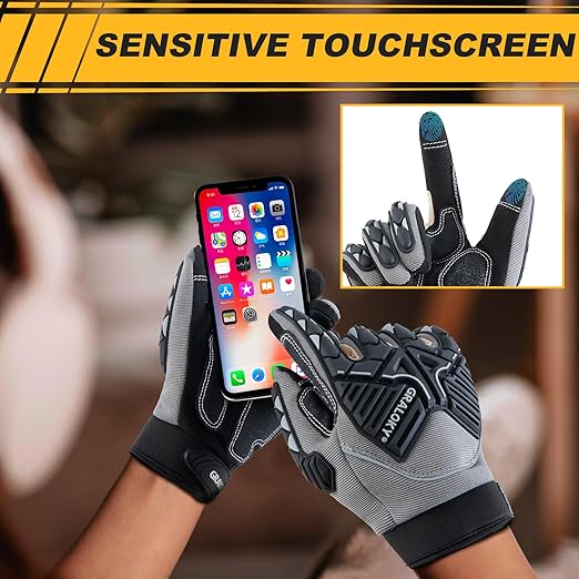 Safety Work Gloves Men Women, TPR Impact Gloves for Men Women, Anti-Vibration Gloves, Touch Screen Heavy Duty Work Glove for Gardening Construction Mechanic, Leather Tactical Glove,X-Large