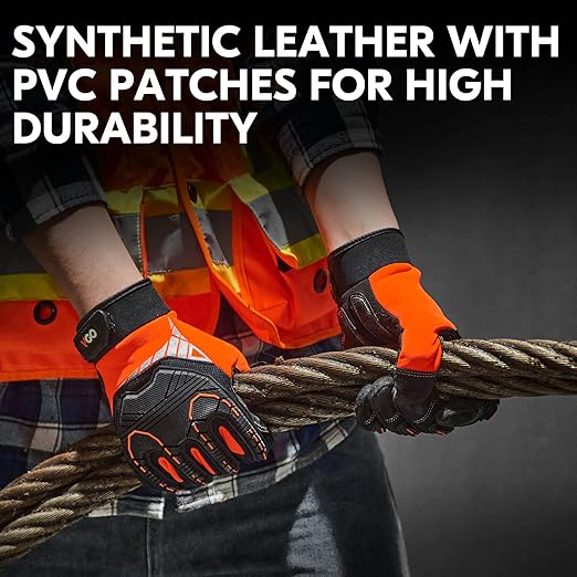 Vgo... 1-Pair Safety Work Gloves - Mechanics & Impact - Anti-Vibration & Rigger - Heavy Duty (M, Orange, SL8849IP)