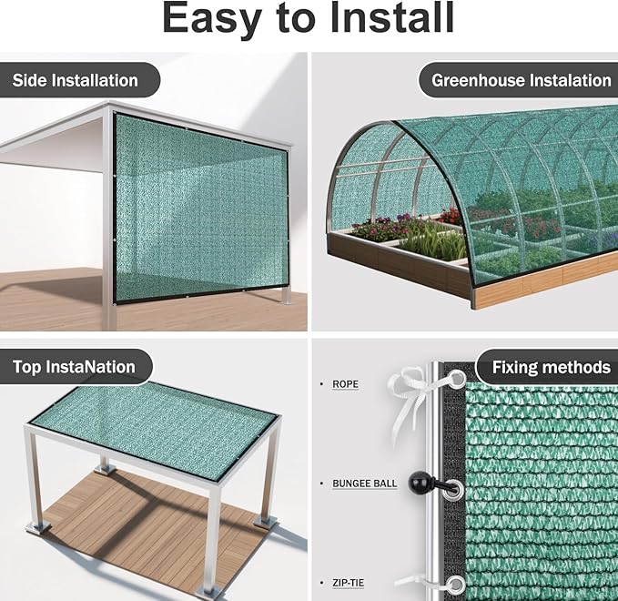 SUNNY GUARD 65-75% Sun Shade Cloth, 6 x 12 FT Green HDPE Mesh – Breathable Garden Shade Cover for Plants, Vegetables, Greenhouse, Patio, Chicken Coop & Dog Kennel